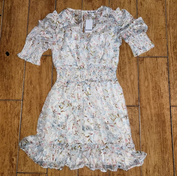 WALTER BAKER Betsy Floral-Print Metallic Burnout Georgette Mini Dress Size S - Picture 10 of 16